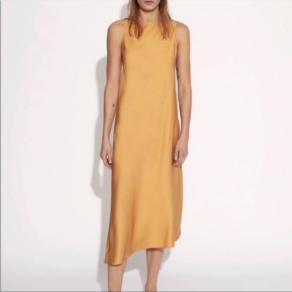 ZARA GOLD LINEN BLEND BIAS CUT RUSTIC MIDI DRESS
SIZE SMALL - Picture 1 of 11